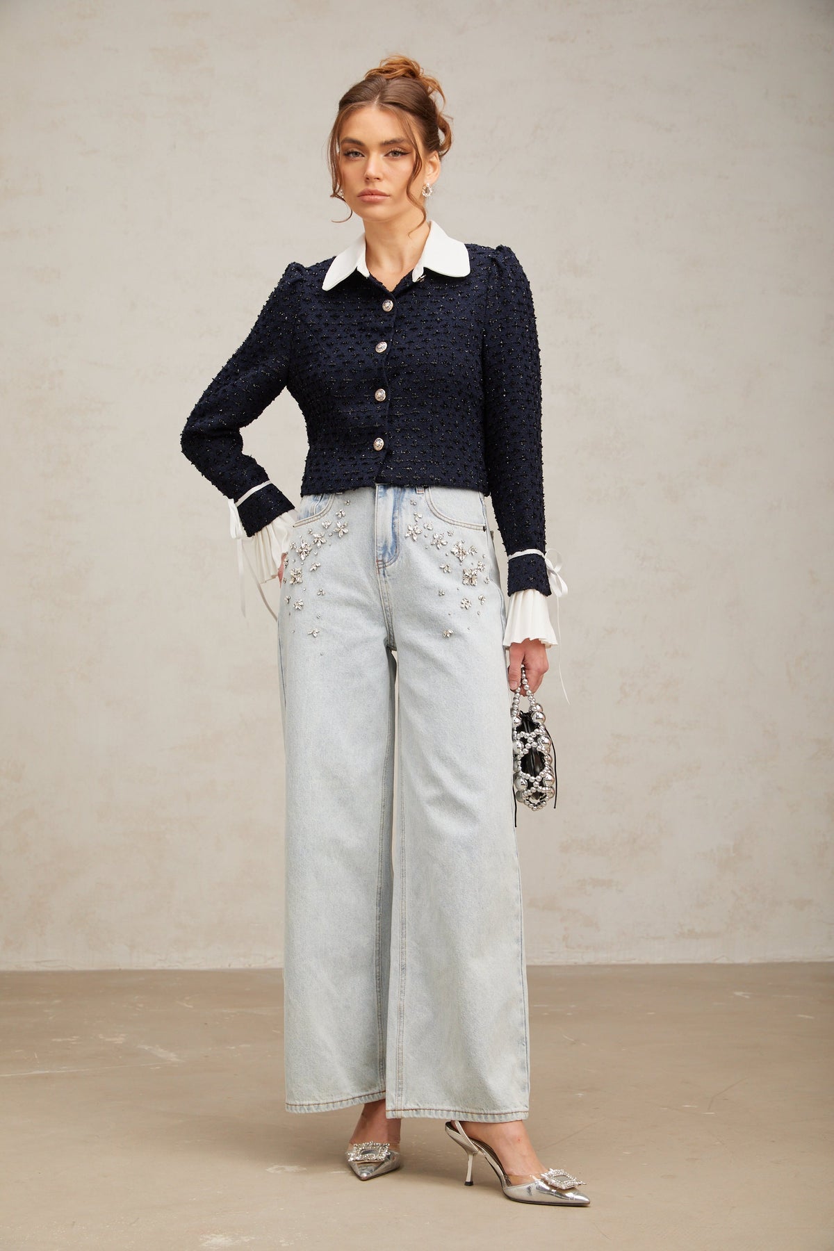 Doriane navy-blue panelled tweed jacket (Final Sale-US Only)