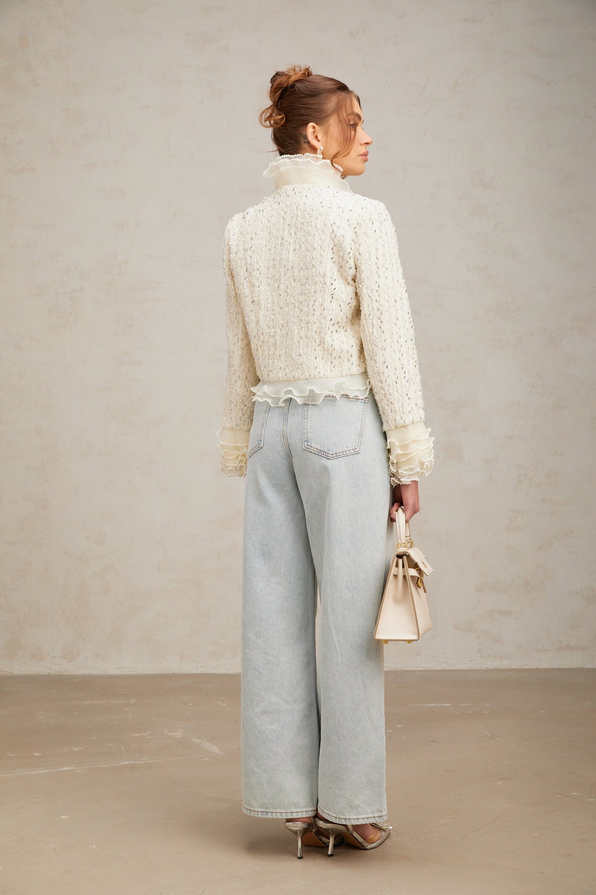 Blanche white beaded ruffle cropped jacket (Final Sale-US Only)