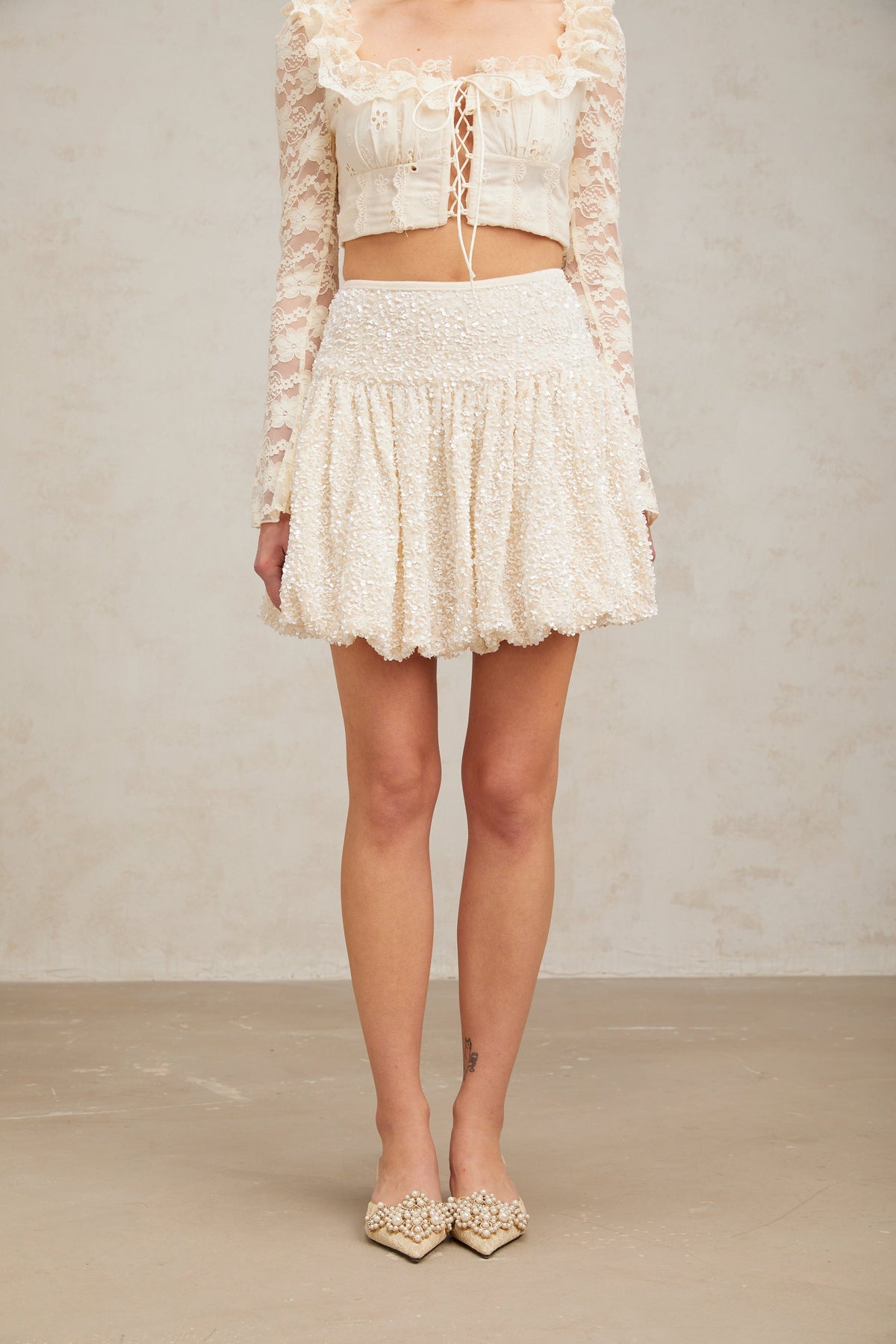 Tiphaine pleated sequined mini skirt