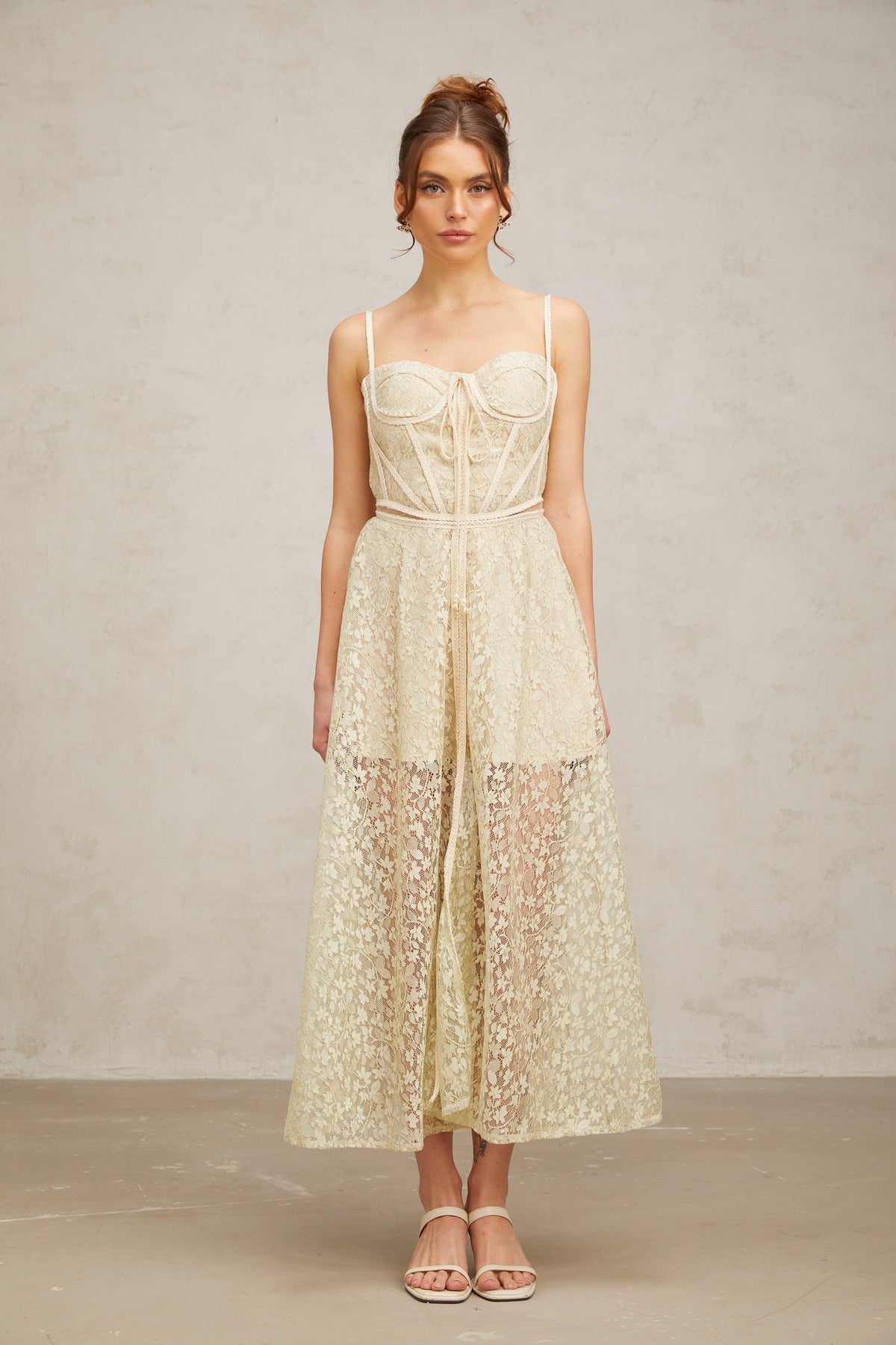 Yasmine light-green floral embroidered midi dress