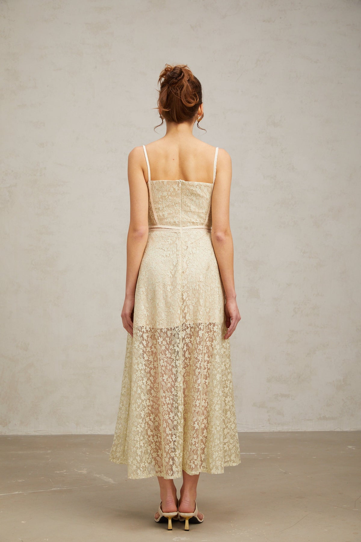 Yasmine light-green floral embroidered midi dress