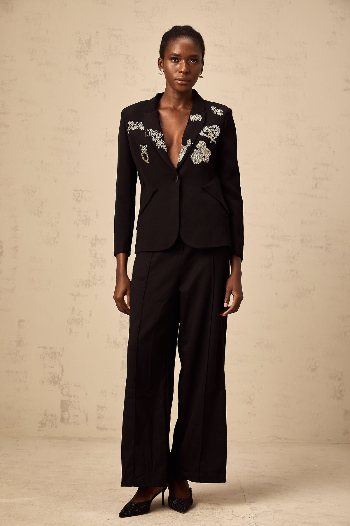 Ximena black bead-embroidered blazer
