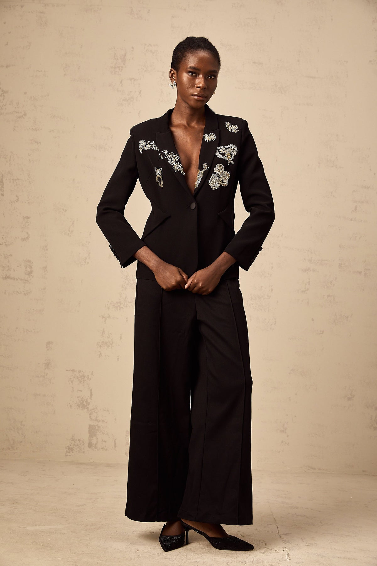 Ximena black bead-embroidered blazer