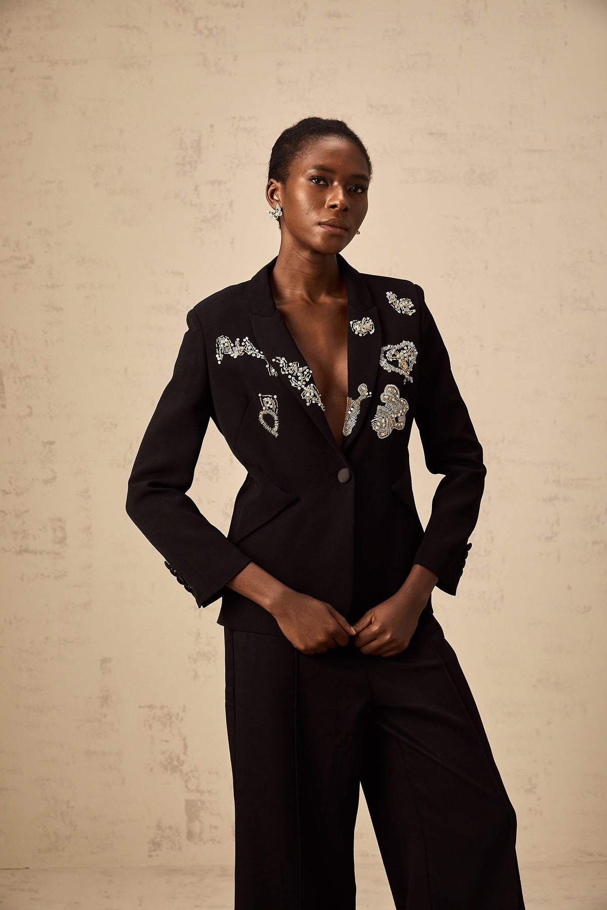 Ximena black bead-embroidered blazer