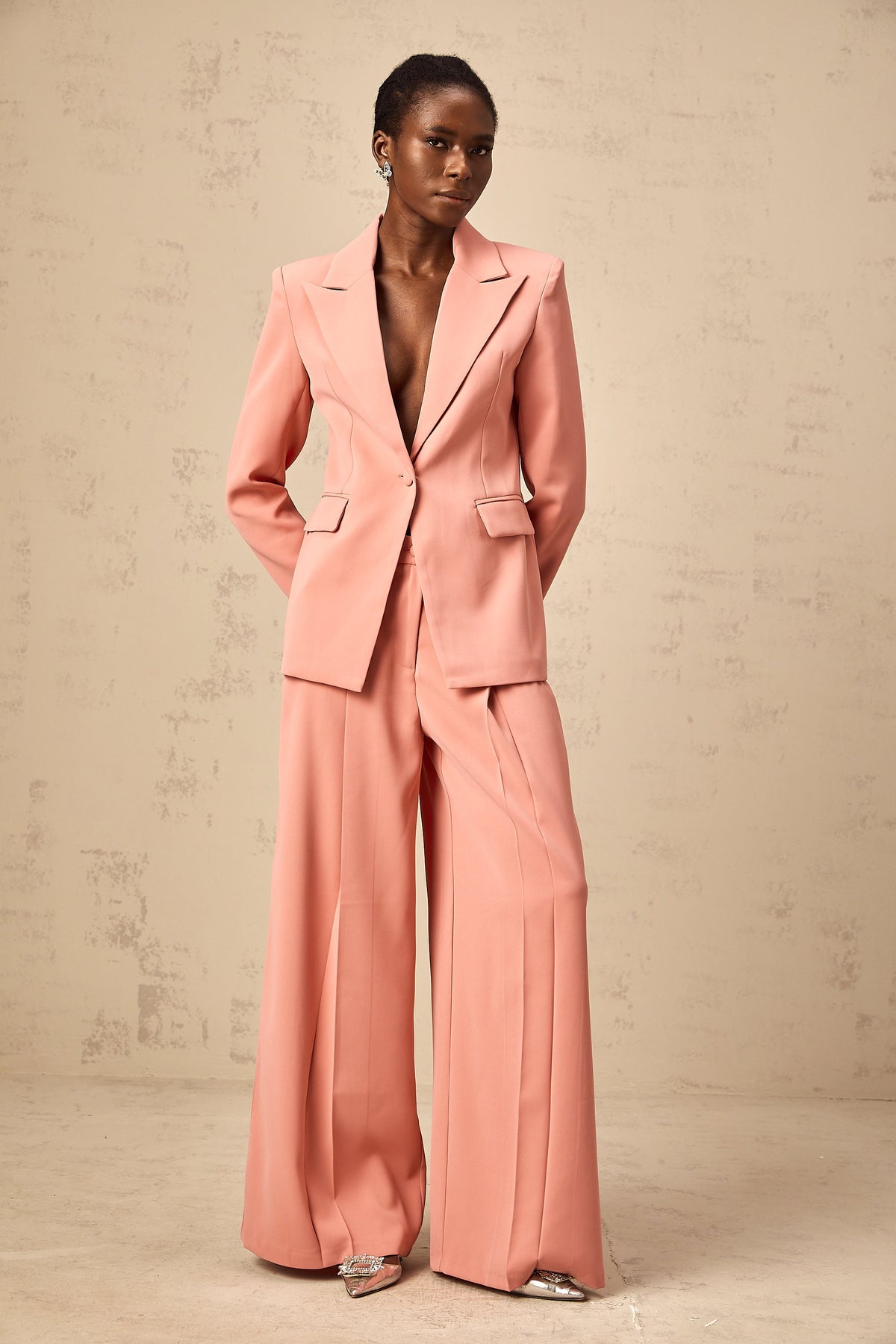 Zoé pink embroidered cut-out blazer & trousers matching set