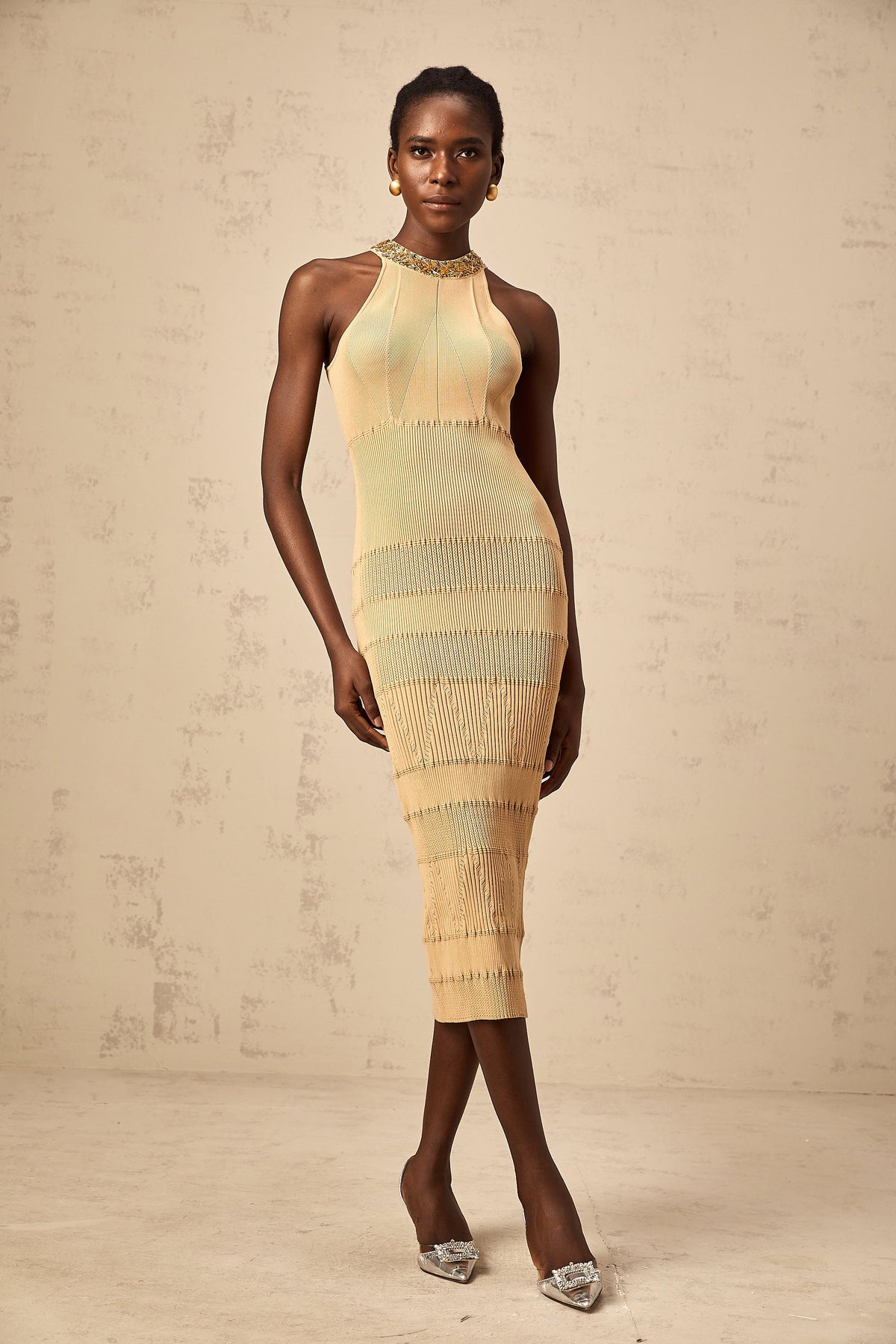 Louise sequined ribbed-knit midi dress