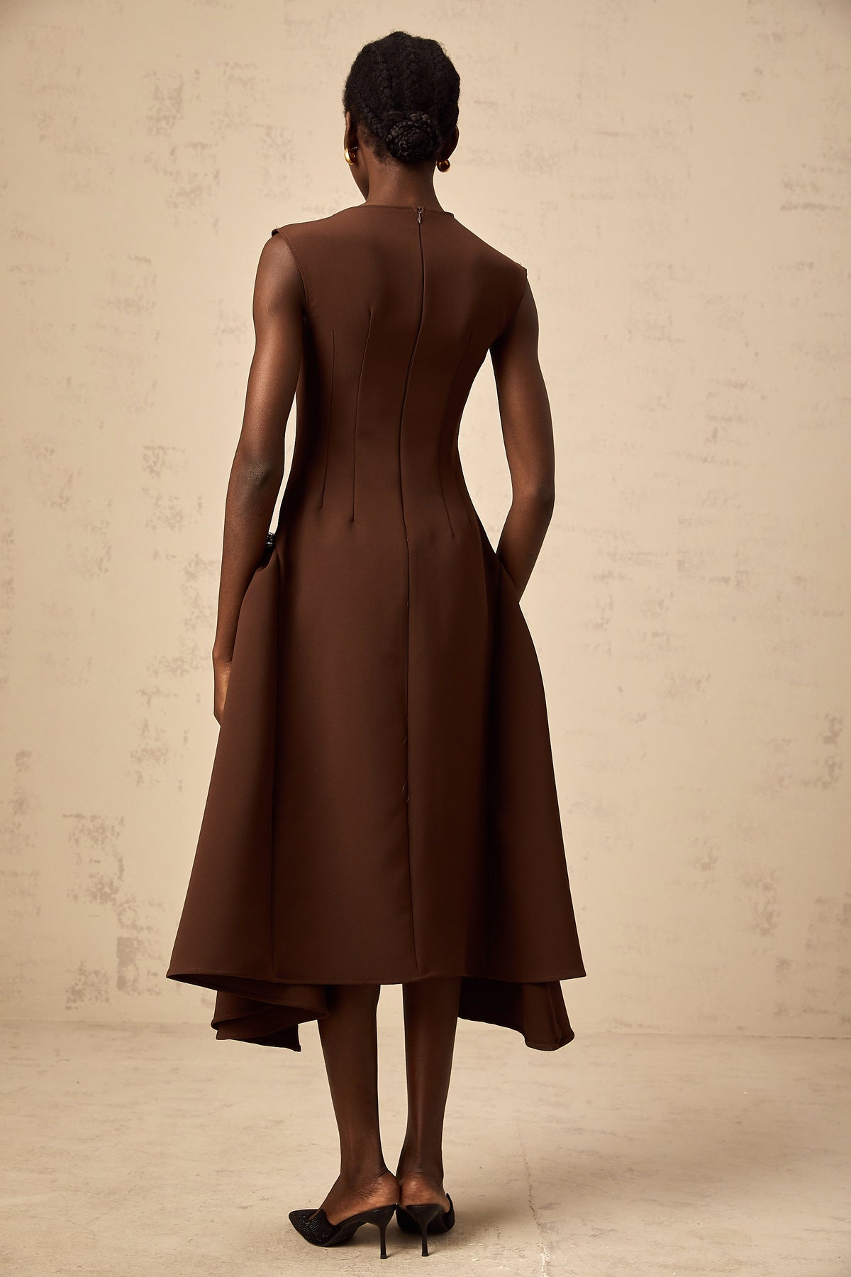 Jenifier brown asymmetrical midi dress