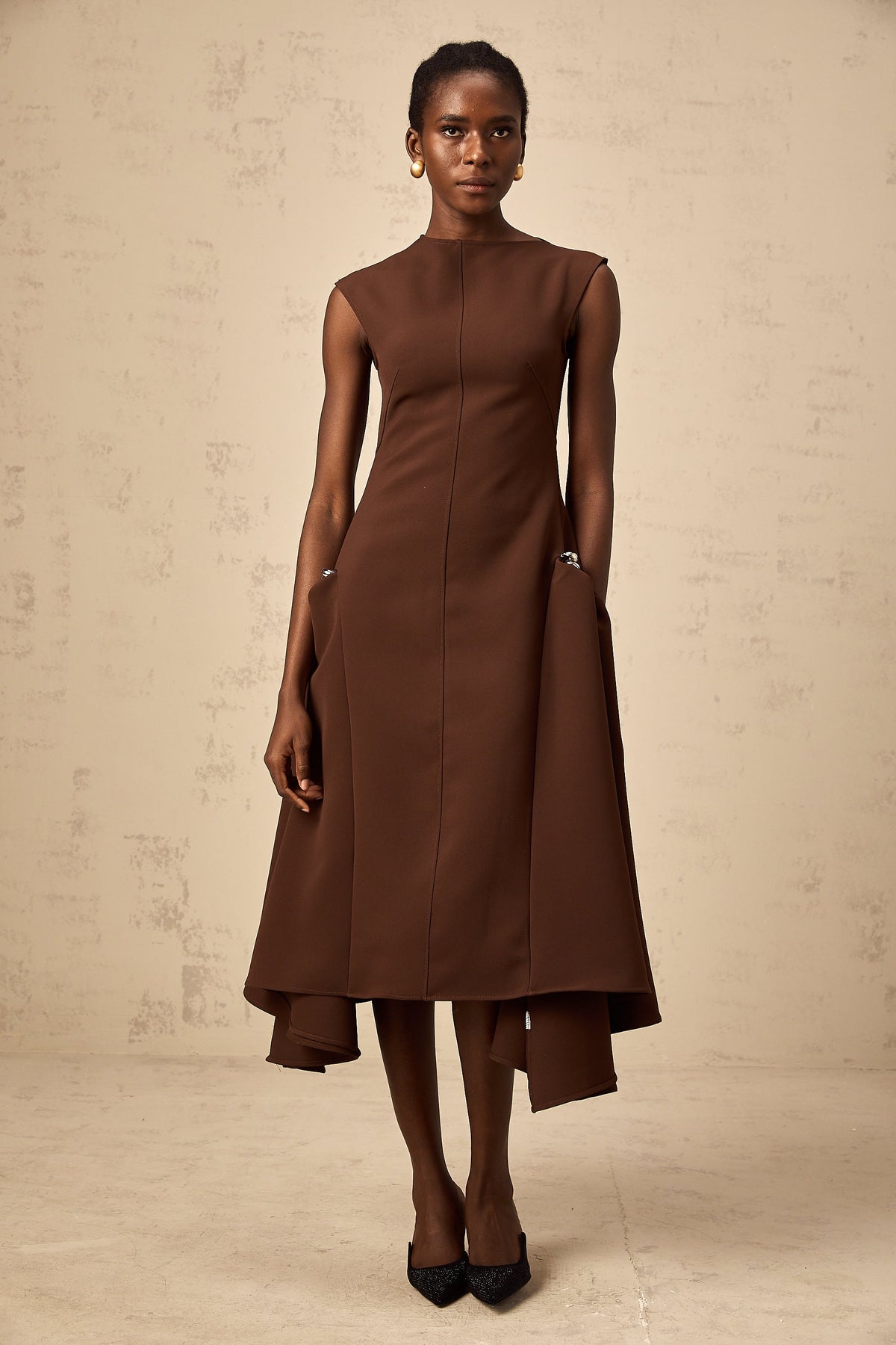 Jenifier brown asymmetrical midi dress