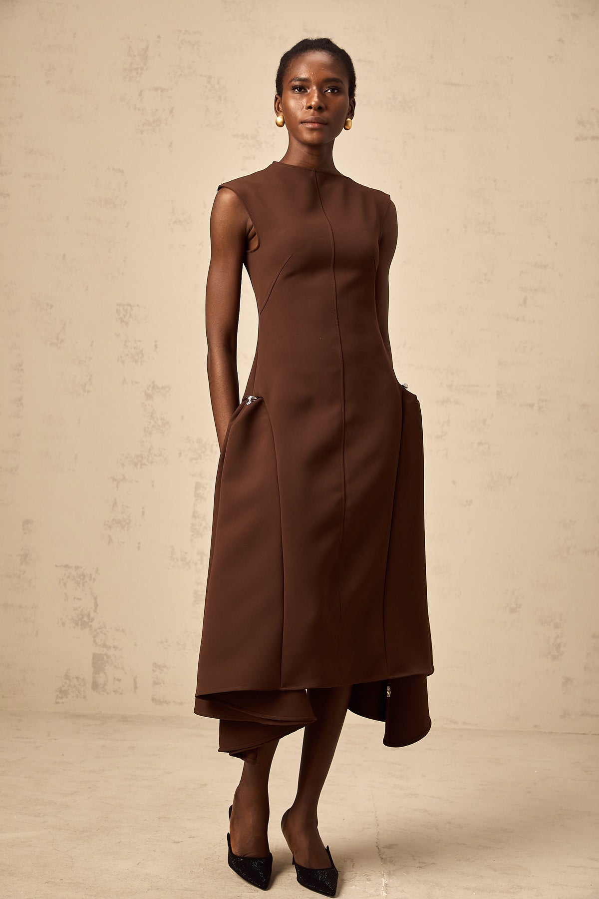 Jenifier brown asymmetrical midi dress