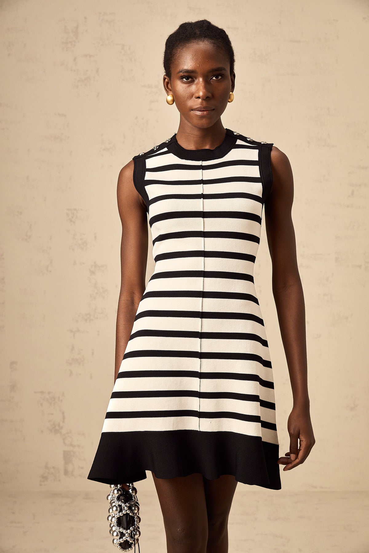 Heloise black horizontal-striped knit mini dress