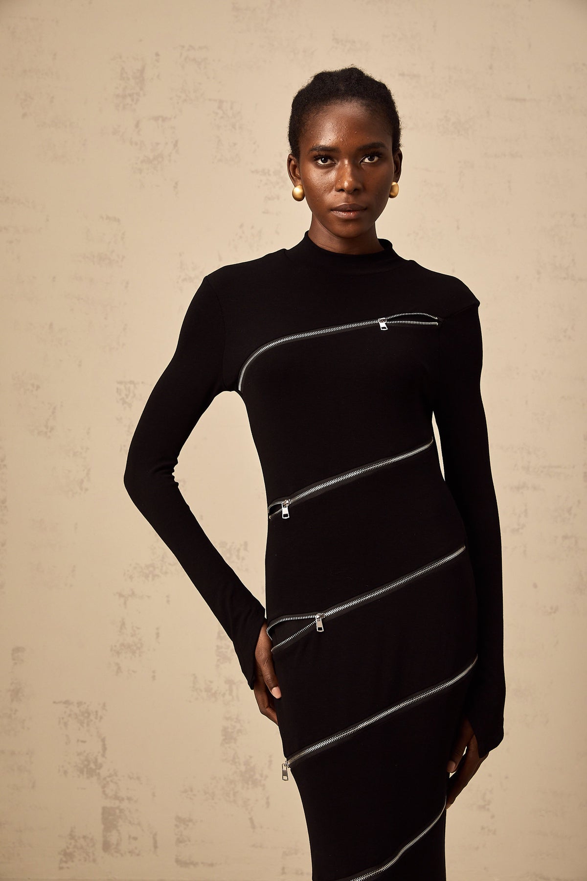 Costanza black zip-detail fitted maxi dress (Final Sale)