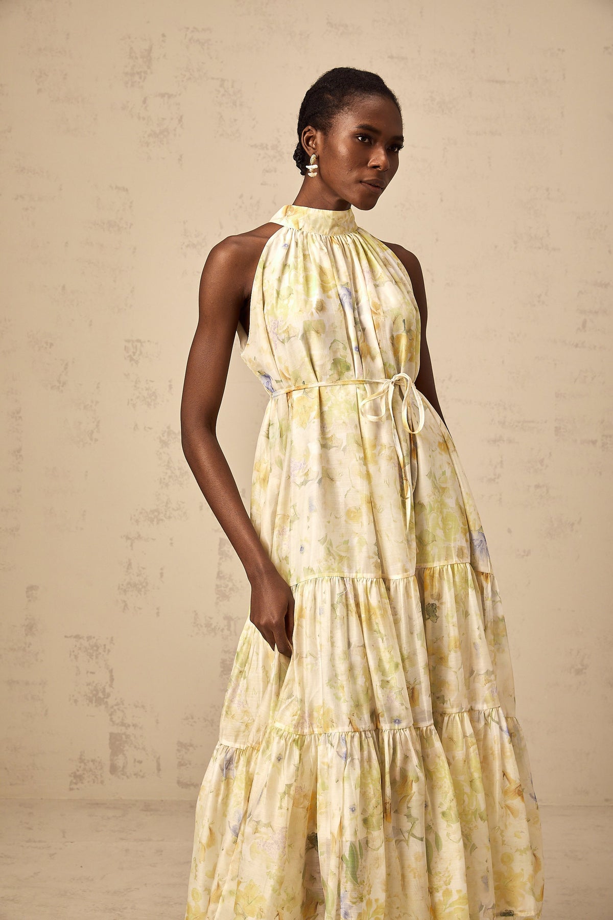 Ulani floral-print sleeveless midi dress in Yellow (Final Sale-US Only)