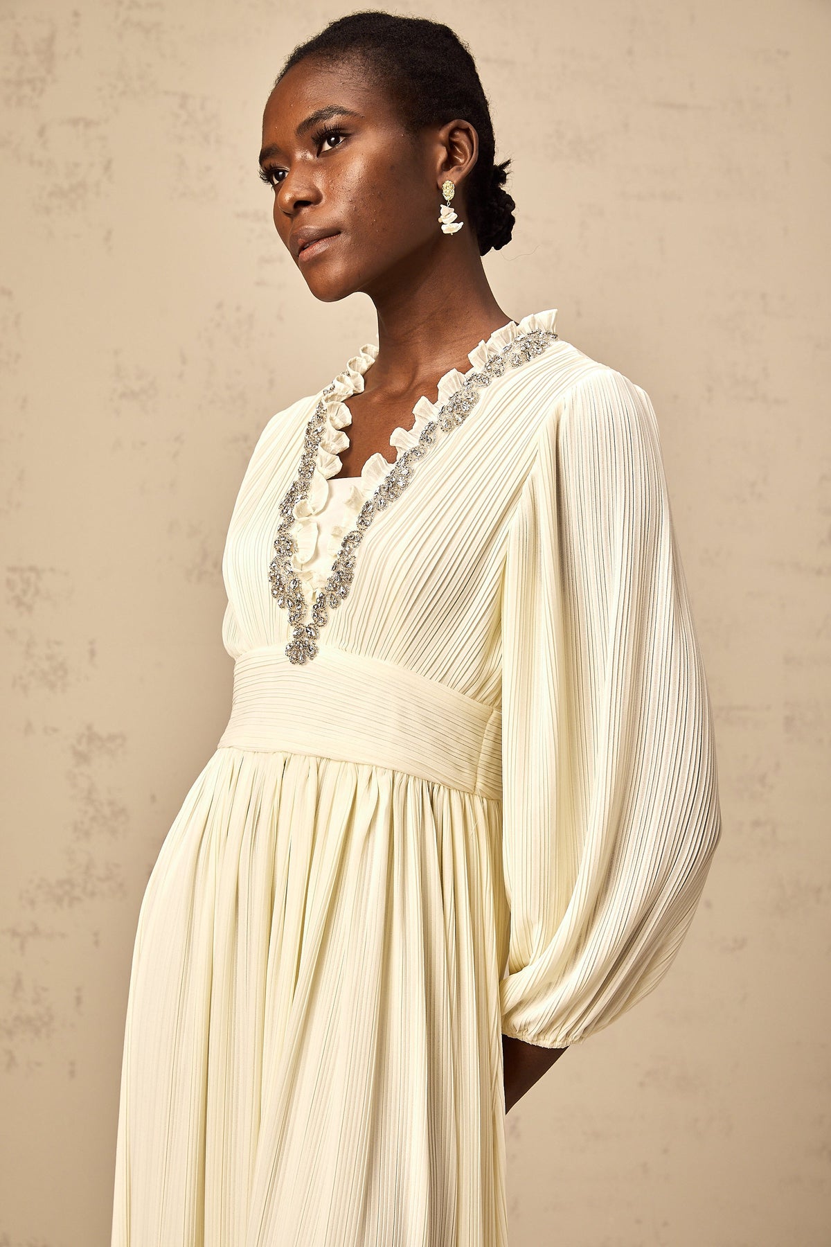 Yana white crystal-trim pleated midi dress (Final Sale-US Only)