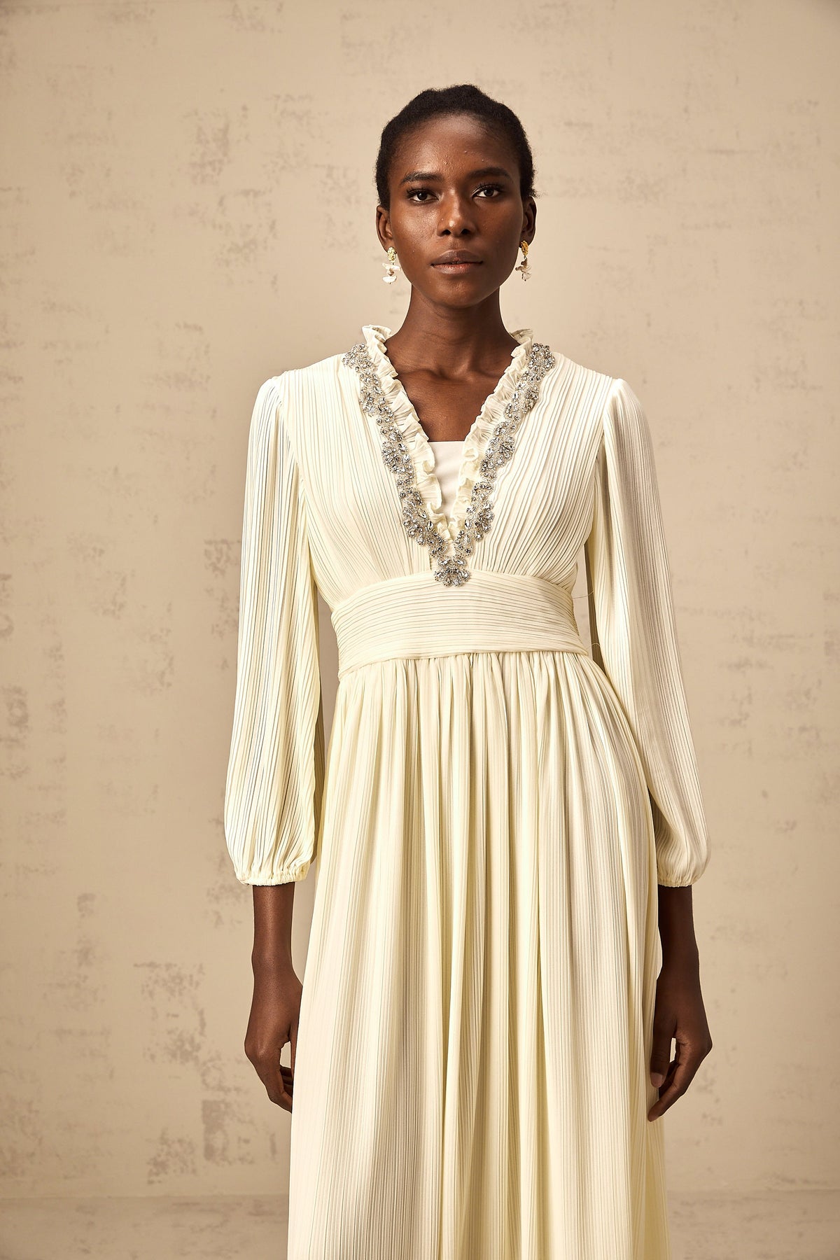 Yana white crystal-trim pleated midi dress (Final Sale-US Only)