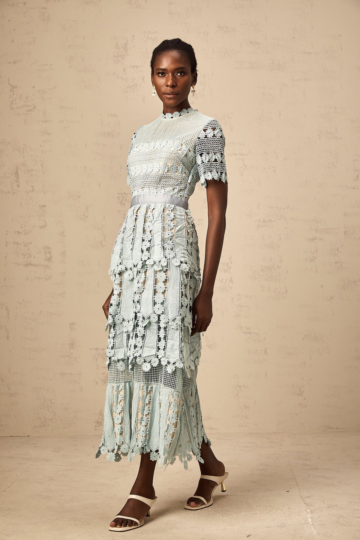 Océane green floral embroidered midi dress