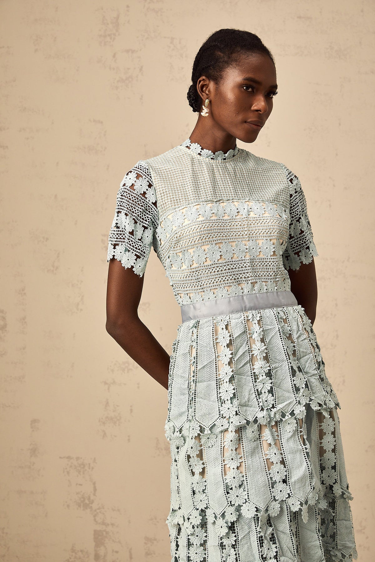 Océane green floral embroidered midi dress (Final Sale-US Only)