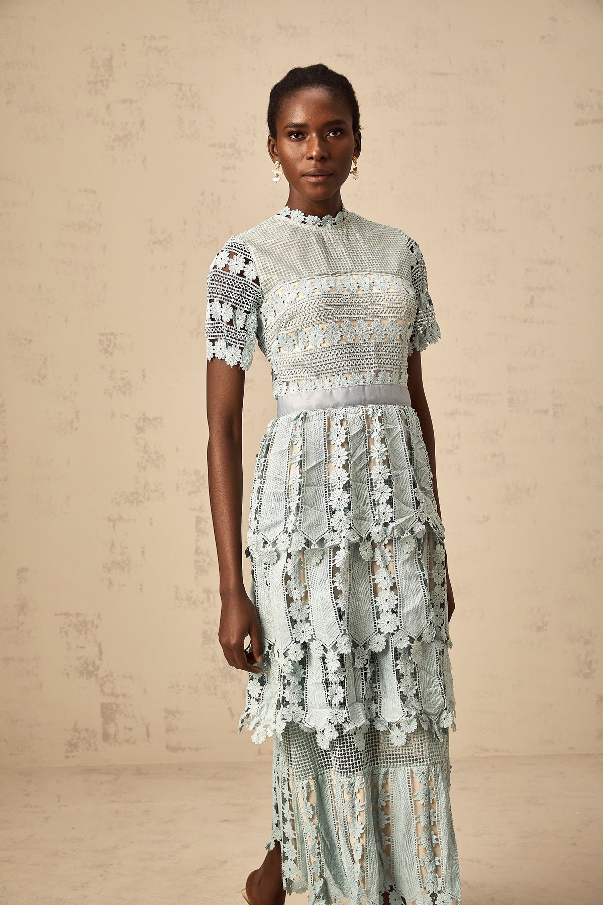 Océane green floral embroidered midi dress (Final Sale)