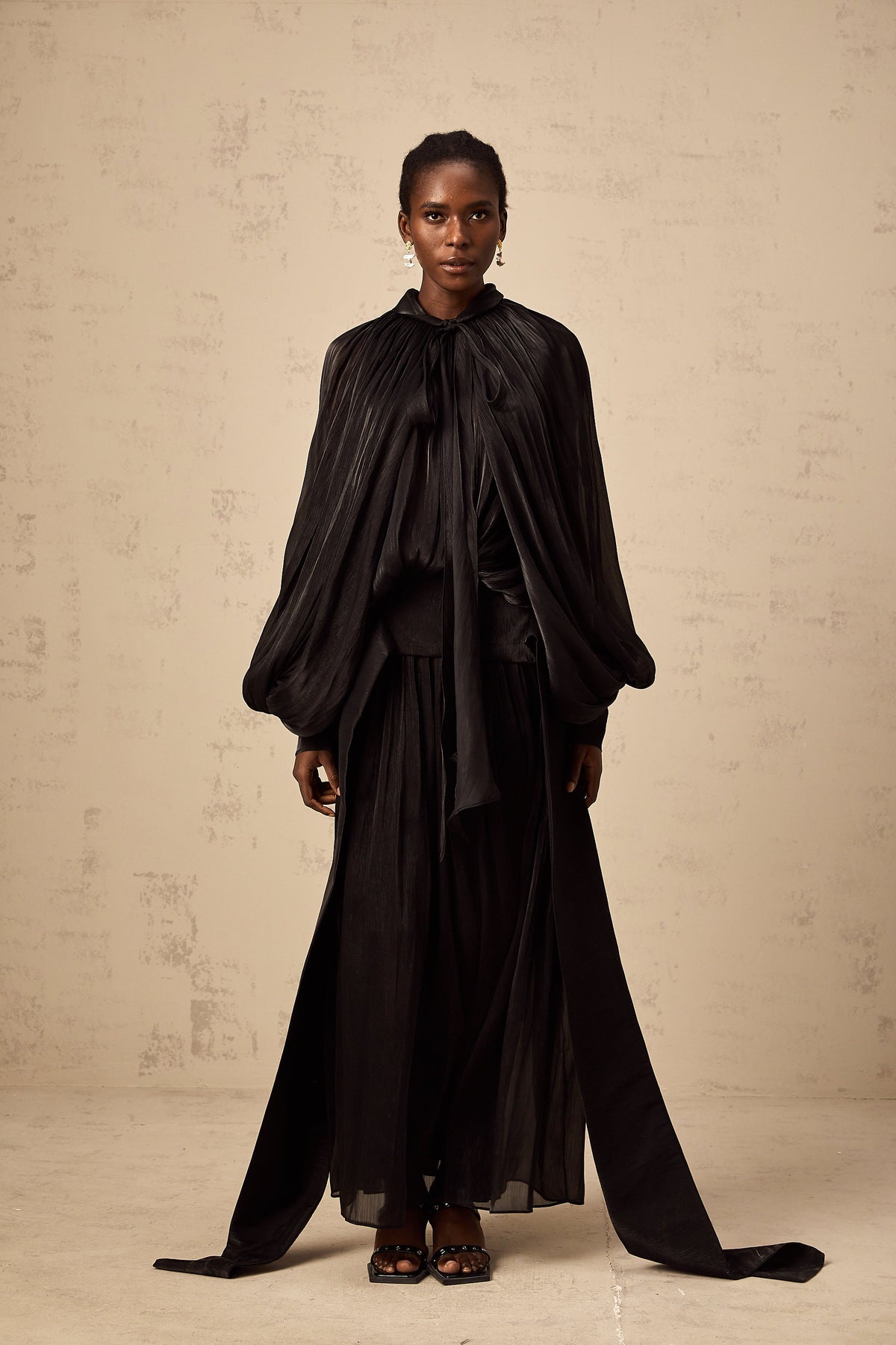 Mila pleated satin maxi dress in Black
