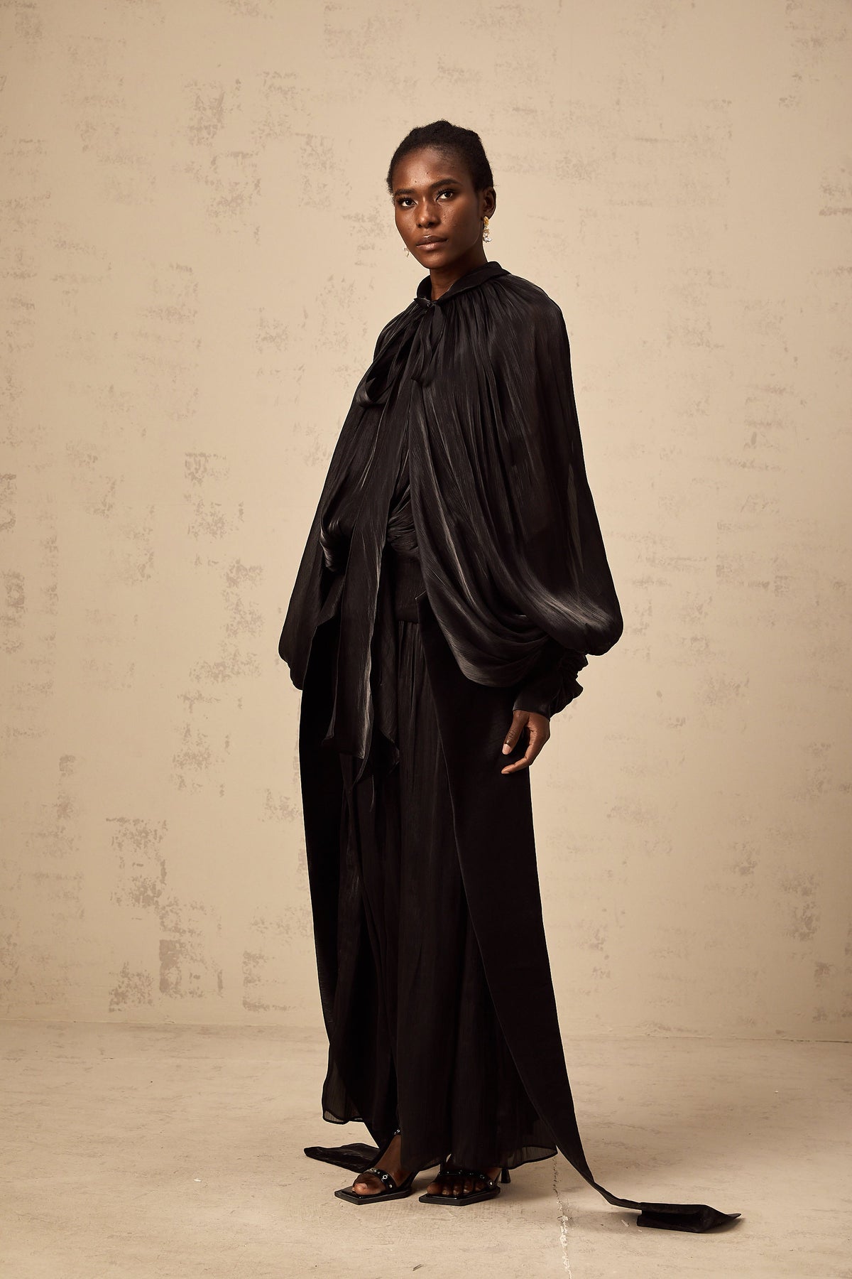 Mila pleated satin maxi dress in Black (Final Sale-US Only)