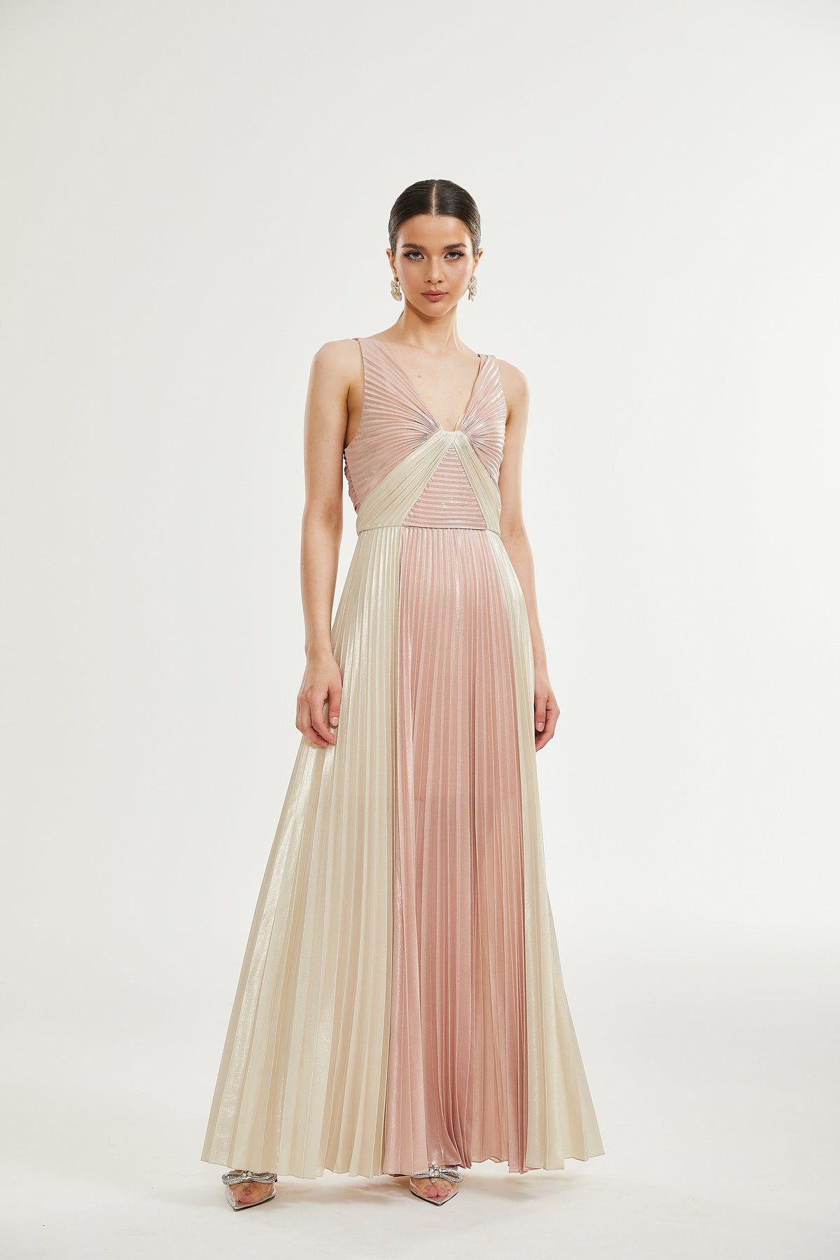Shiema high-shine pleated dress