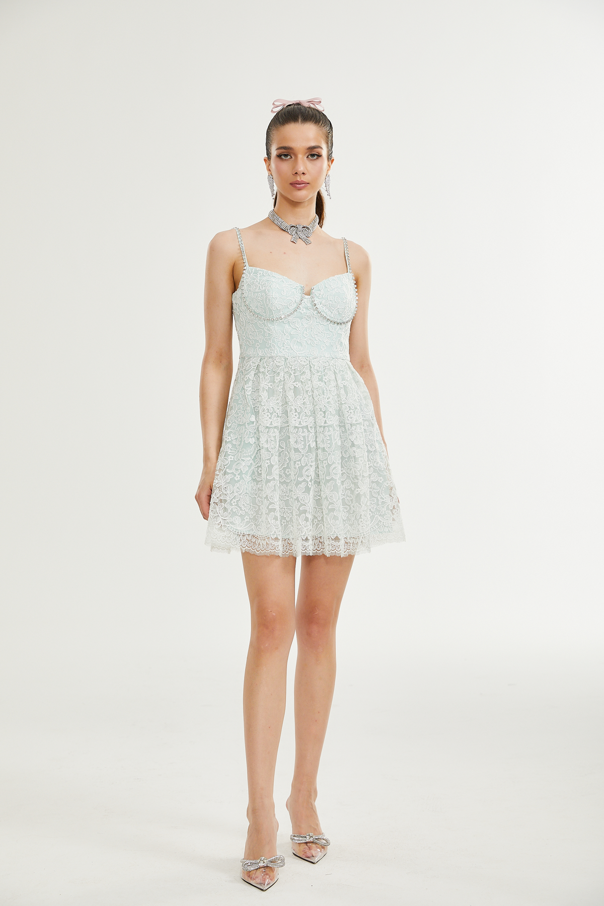 Vanna lace pleated mini dress