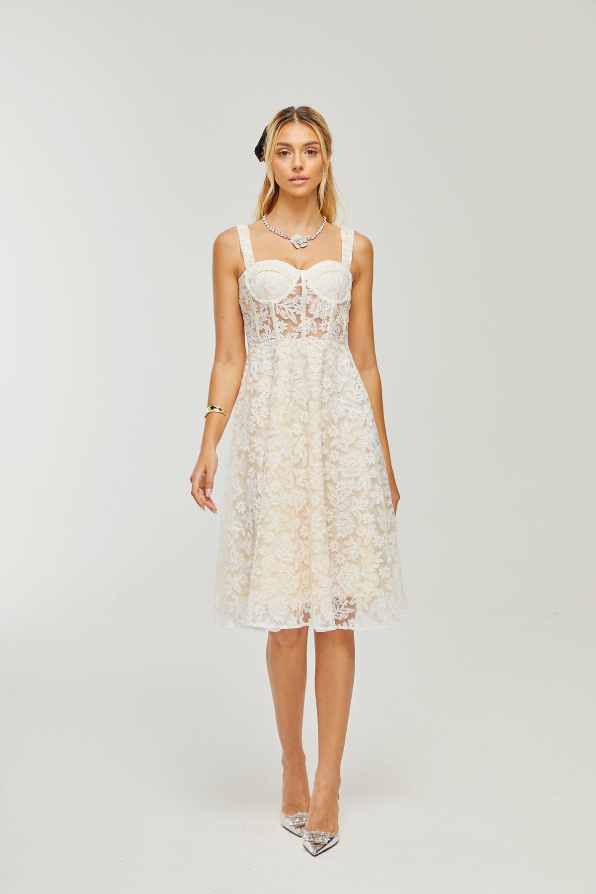 Gaia embroidered corset midi dress