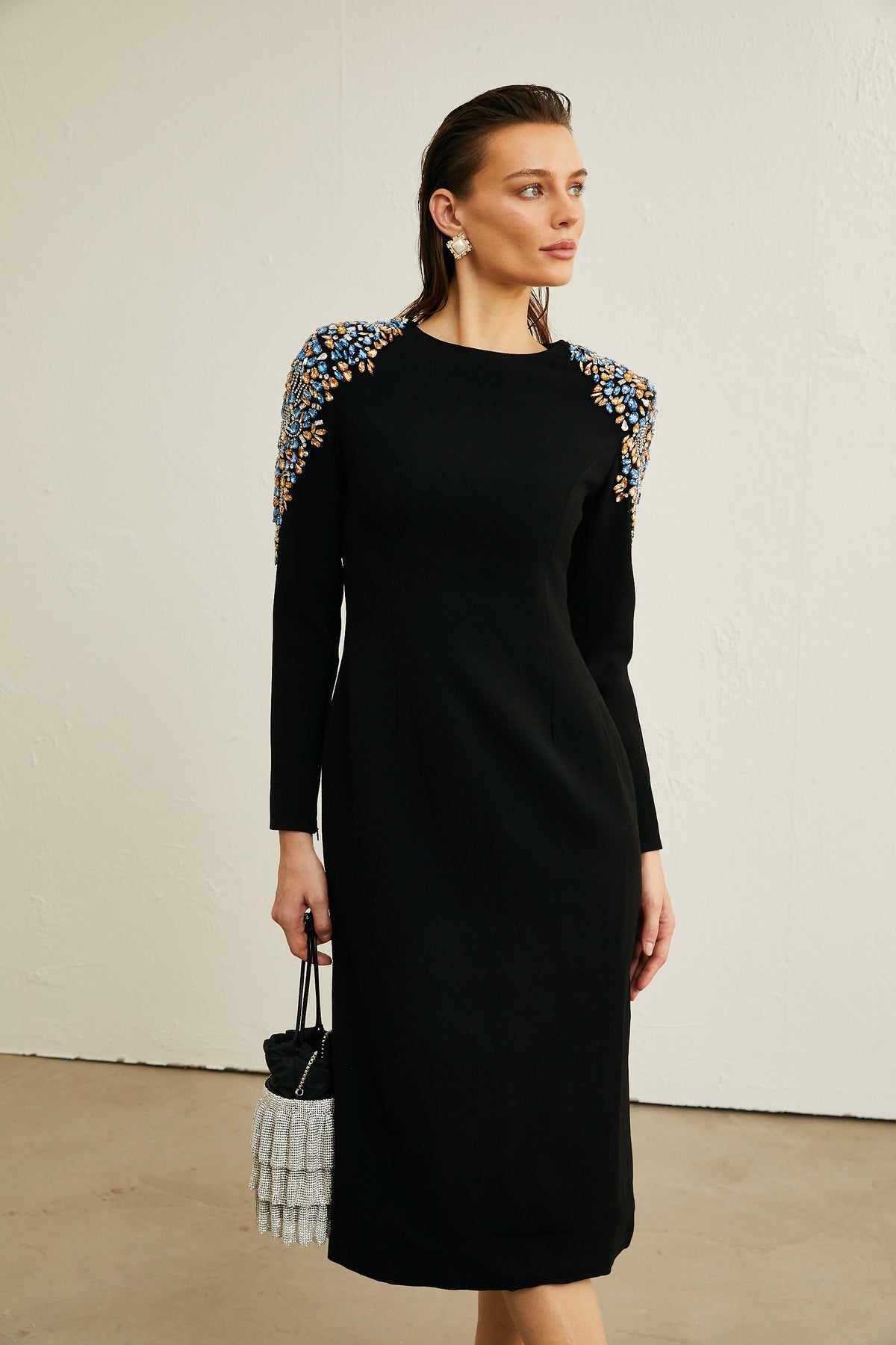 Maëlys black crystal-embellished midi dress (Final Sale-US Only)