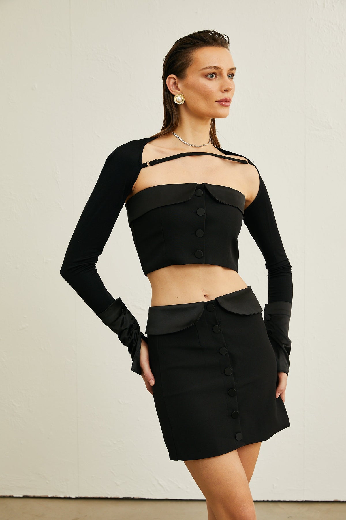 Luciela spaghetti-detail crop top & skirt matching set (Final Sale)