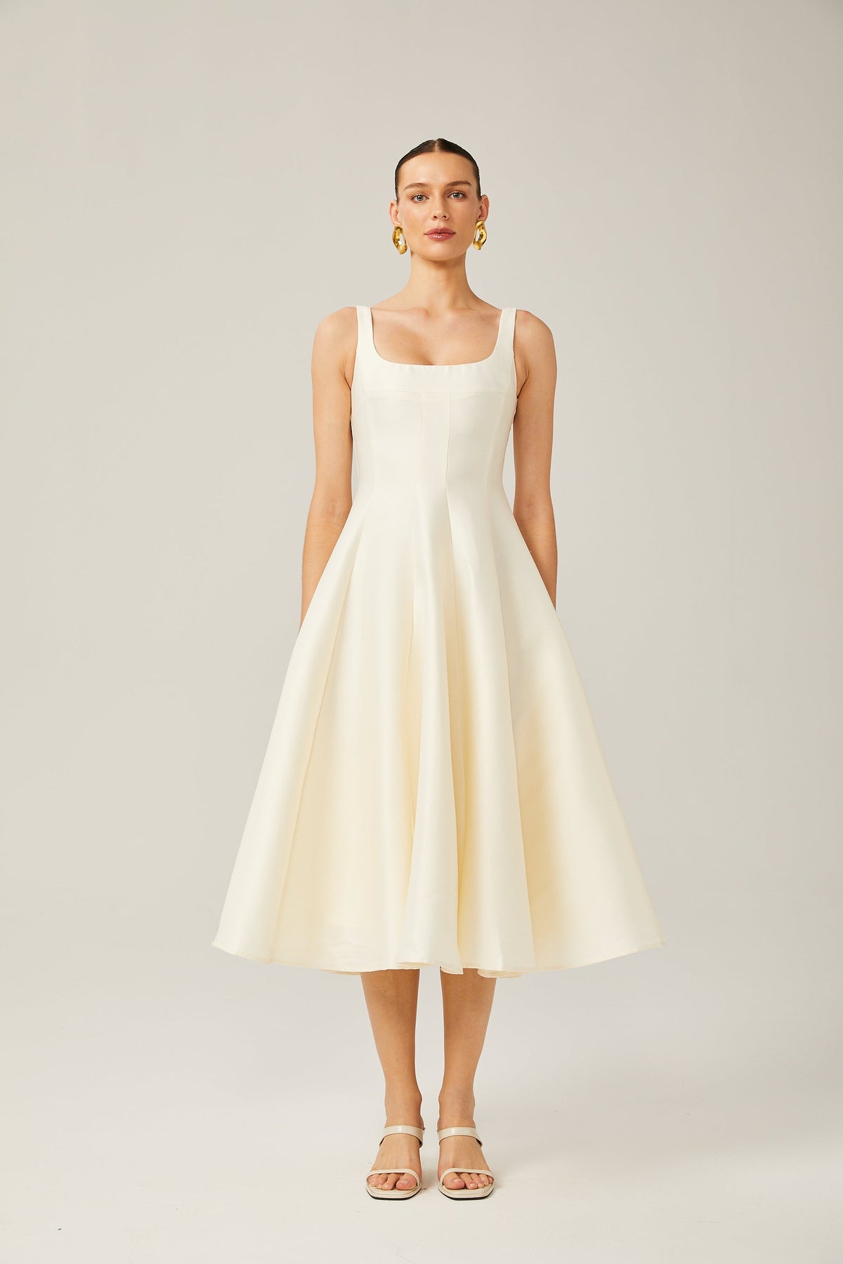 Léonor satin fitted flared midi dress (Final Sale-US Only)