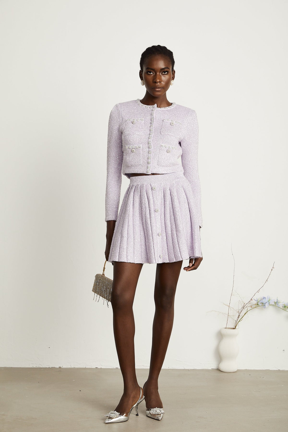 Fabienne purple sequin-detail jacket & skirt matching set (Final Sale-US Only)