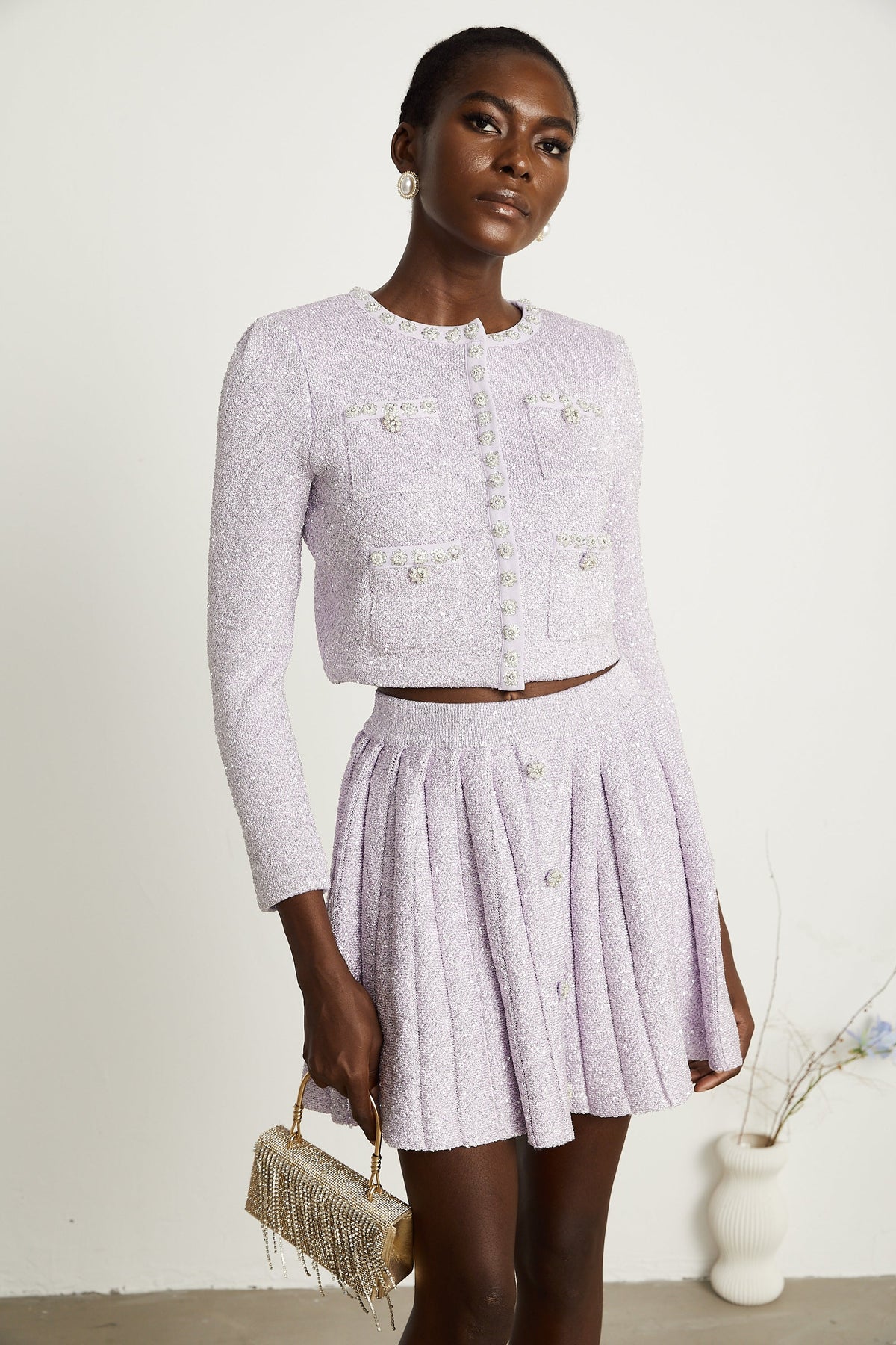 Fabienne purple sequin-detail jacket & skirt matching set (Final Sale-US Only)