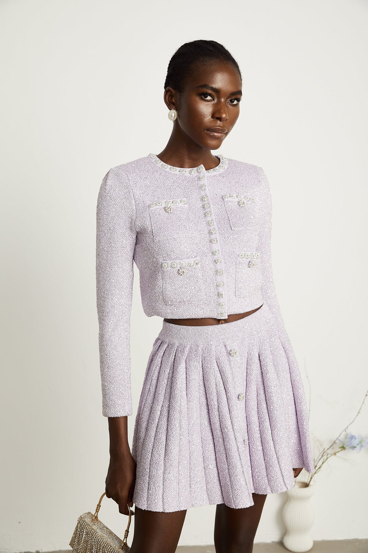 Fabienne purple sequin-detail jacket & skirt matching set (Final Sale-US Only)
