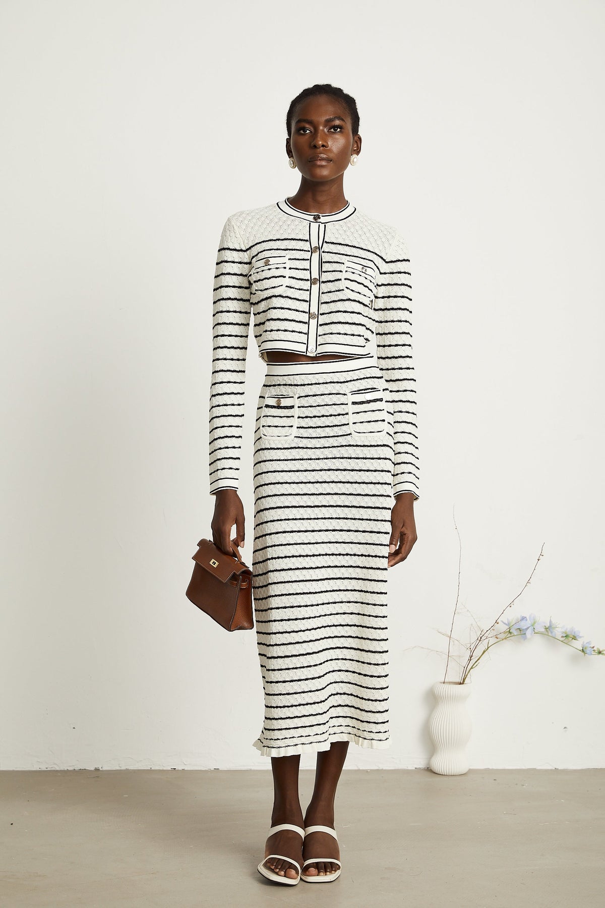 Colette pointelle-knit cardigan & skirt matching set (Final Sale-US Only)