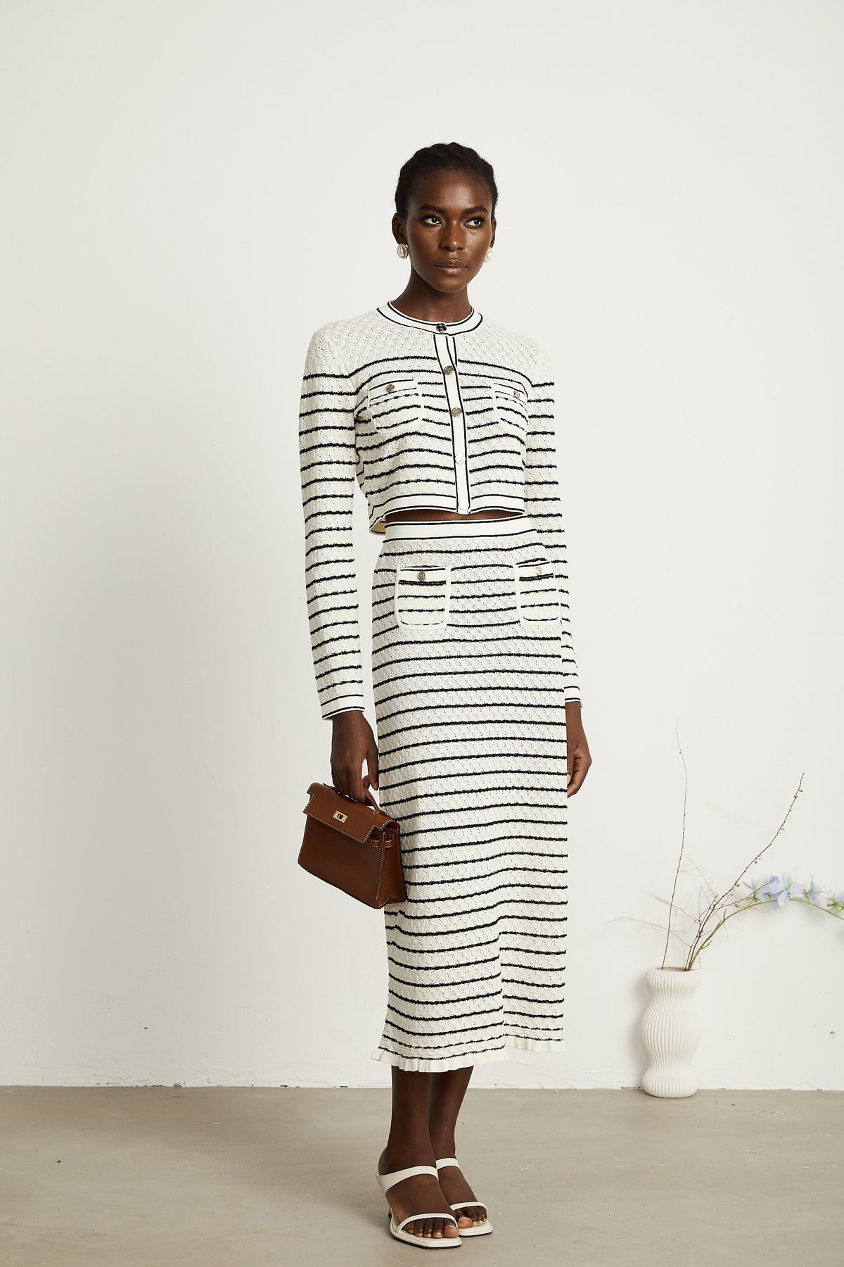 Colette pointelle-knit cardigan & skirt matching set (Final Sale-US Only)