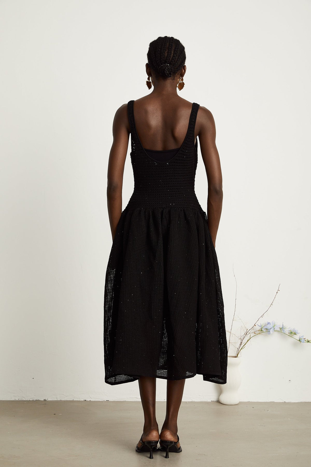 Clotilde black crochet-knit midi dress (Final Sale)
