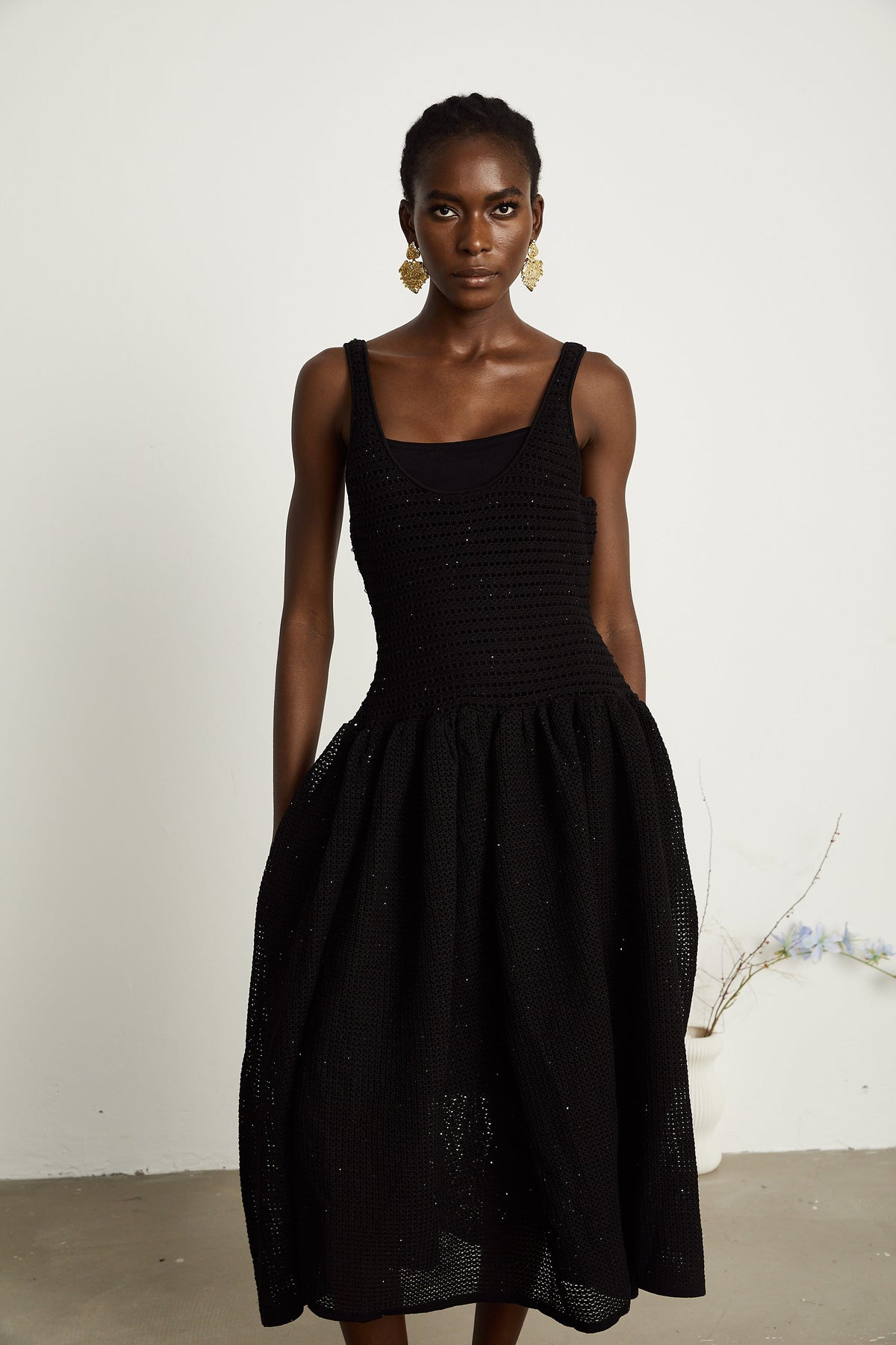 Clotilde black crochet-knit midi dress (Final Sale)