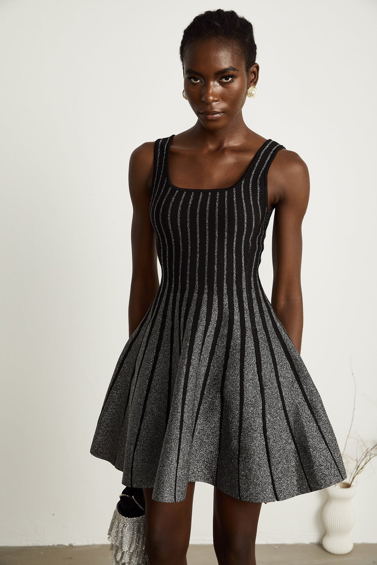 Anouk black glittered flared mini dress - Black