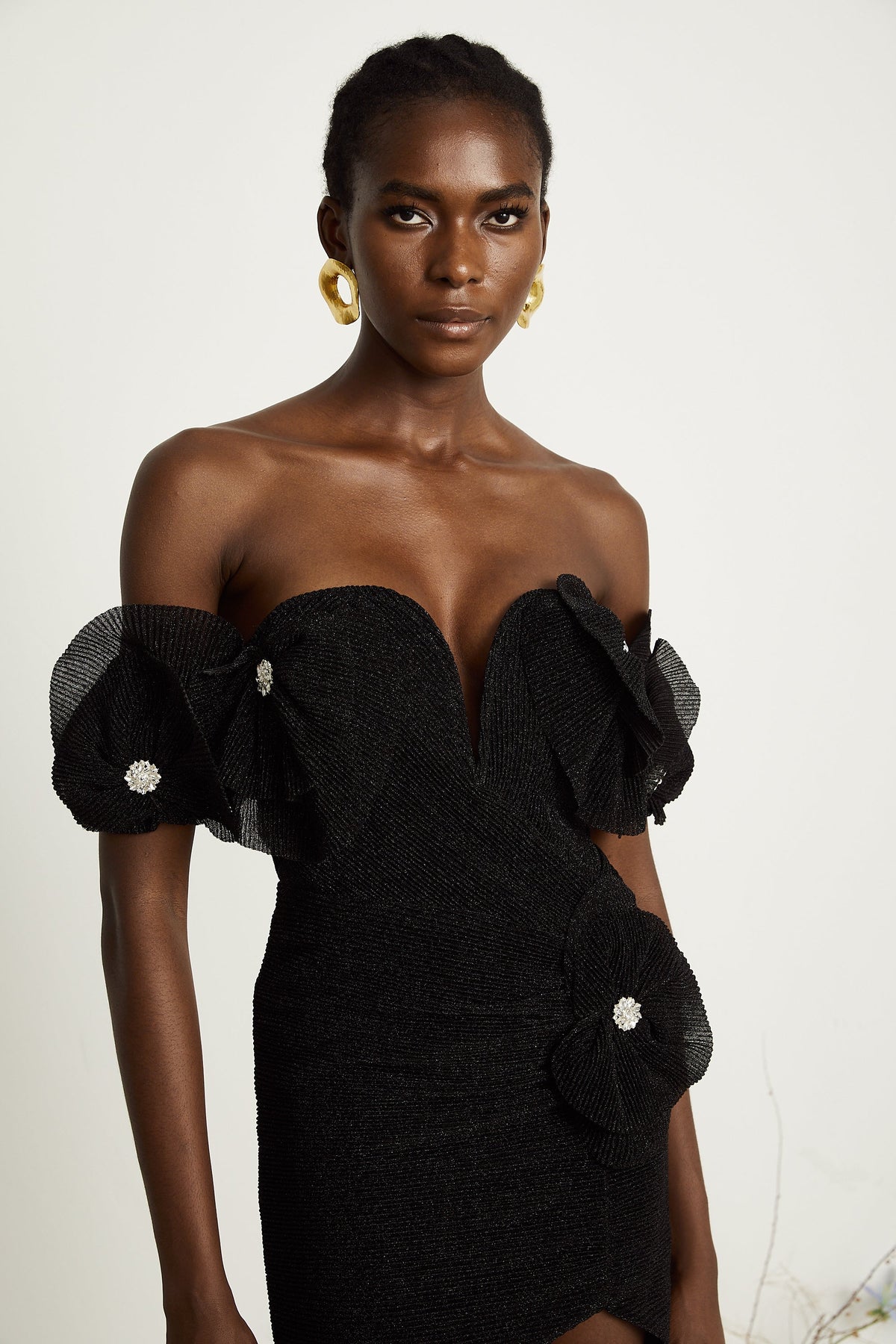 Odette black floral-appliqué mini dress