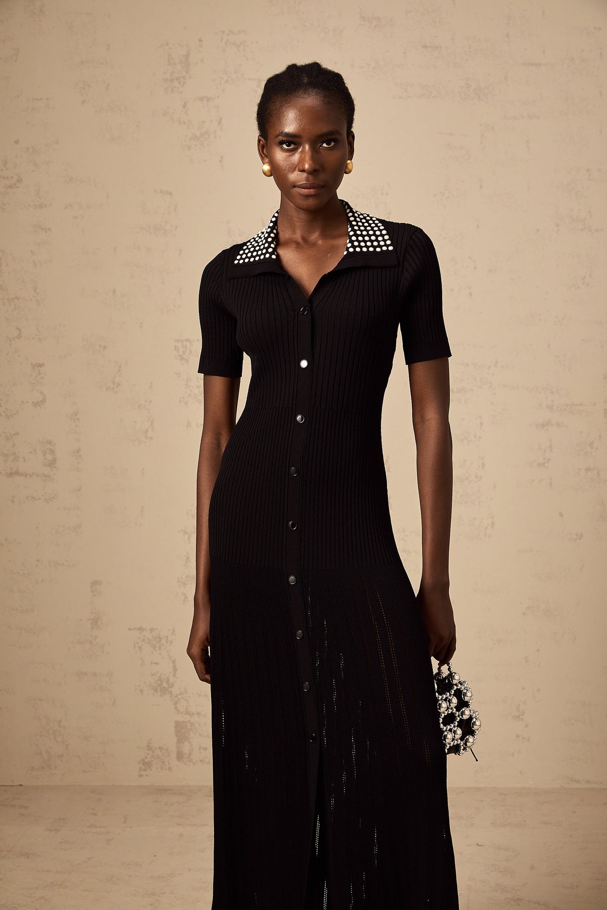Laetitia black studded knit midi dress