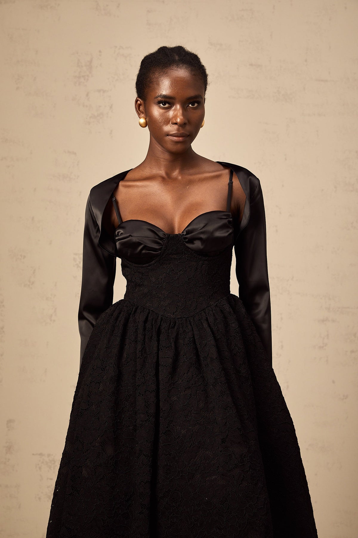 Sidonie black floral-lace top & dress matching set
