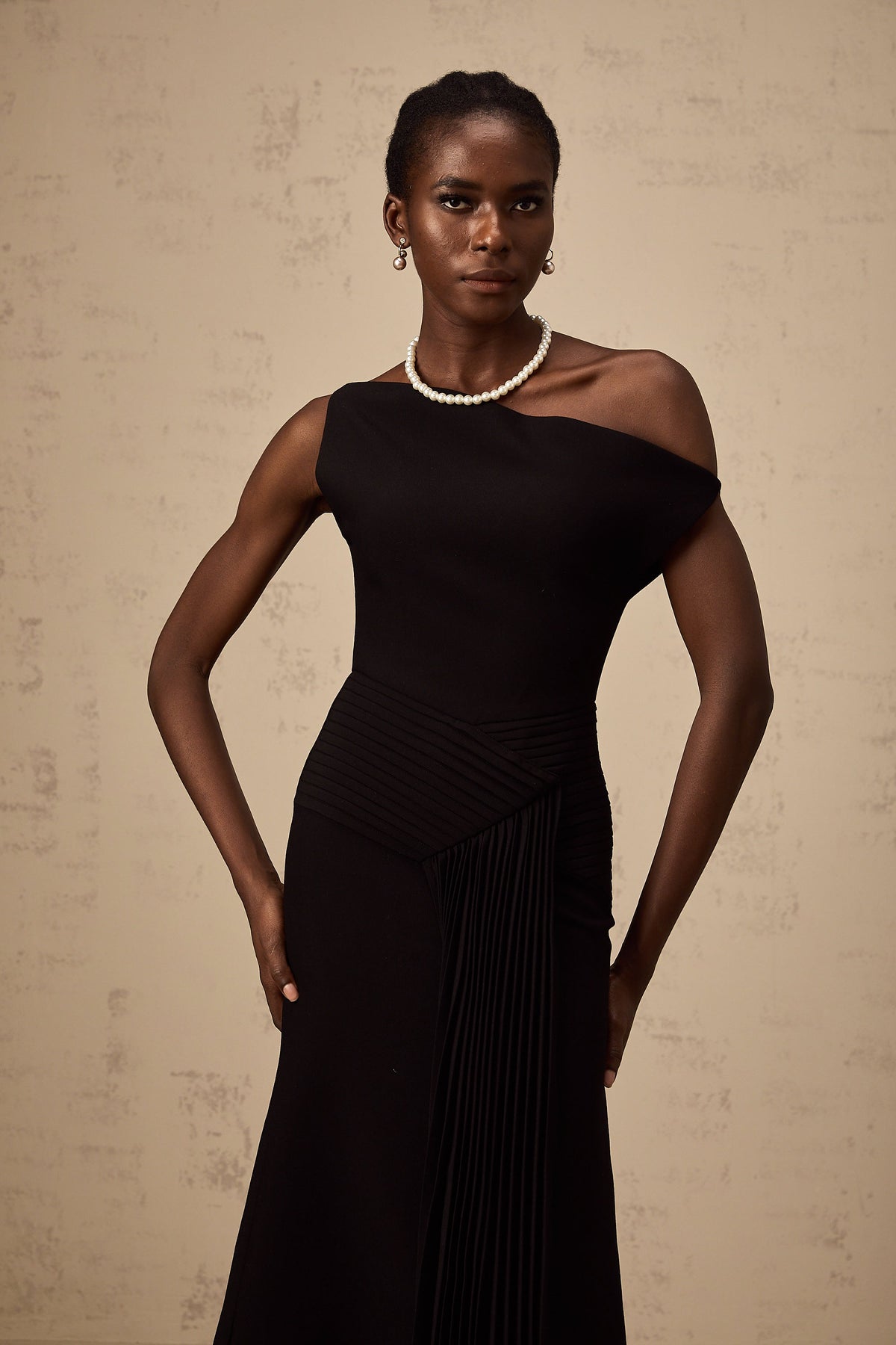Laurine asymmetrical draped midi dress in Black (Final Sale-US Only)