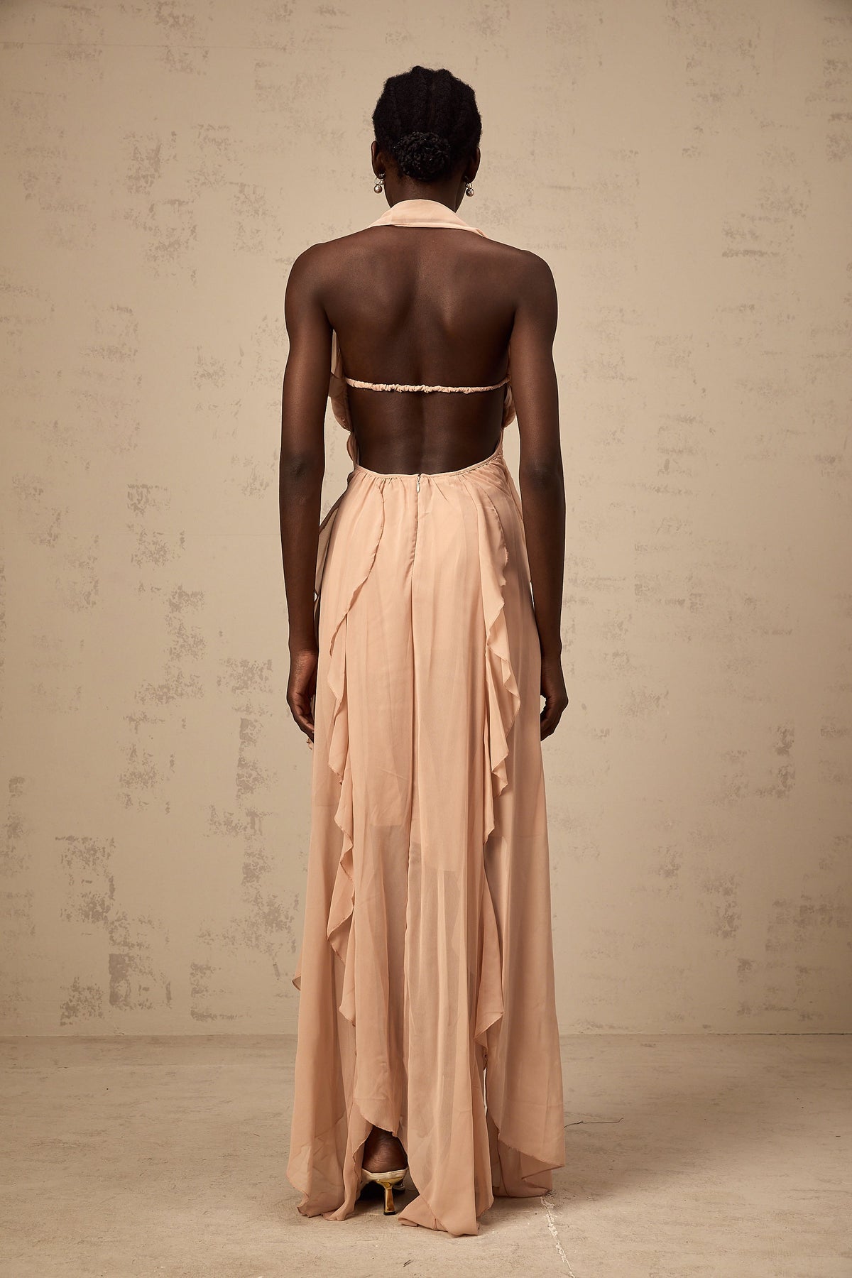 Mariah Pink Chiffon Ruffle Halterneck Maxi Dress (Final Sale-US Only)