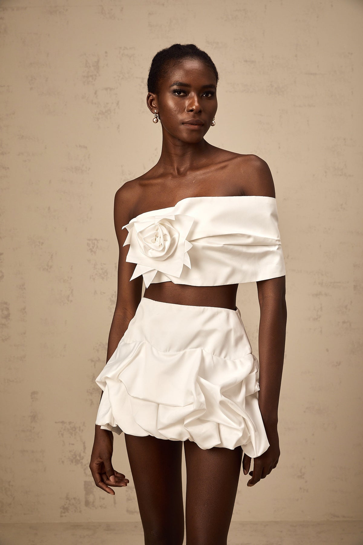 Honorine white floral pleated top & skirt matching set (Final Sale-US Only)