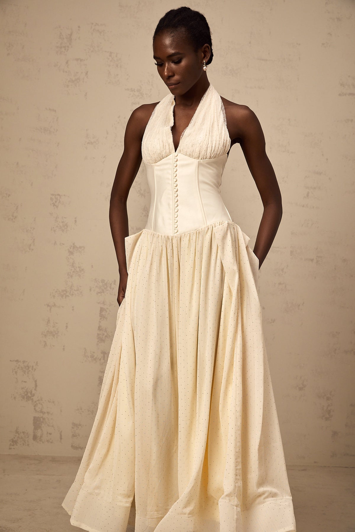 Charlotte halterneck tulle midi dress (Final Sale)
