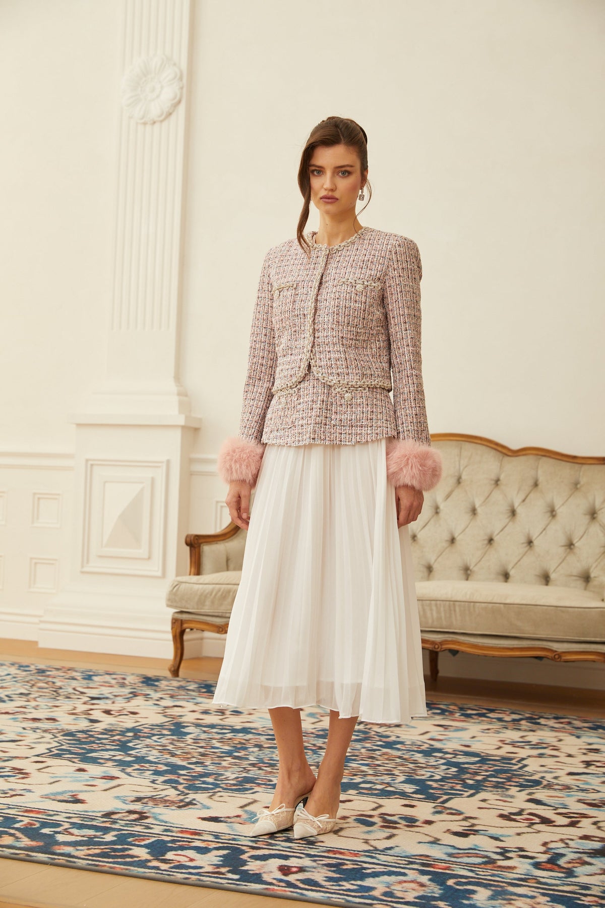 Lola Pink Embellished Checked Tweed Jacket