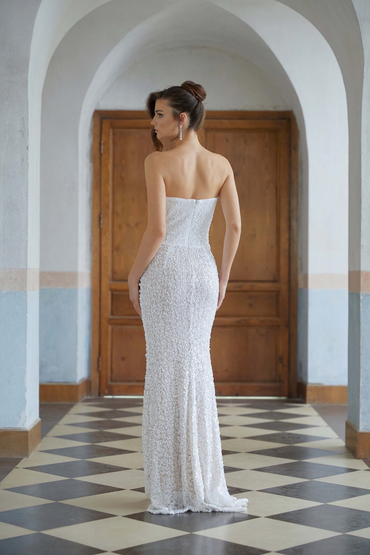 Iseult White Faux Pearl Mesh Maxi Gown