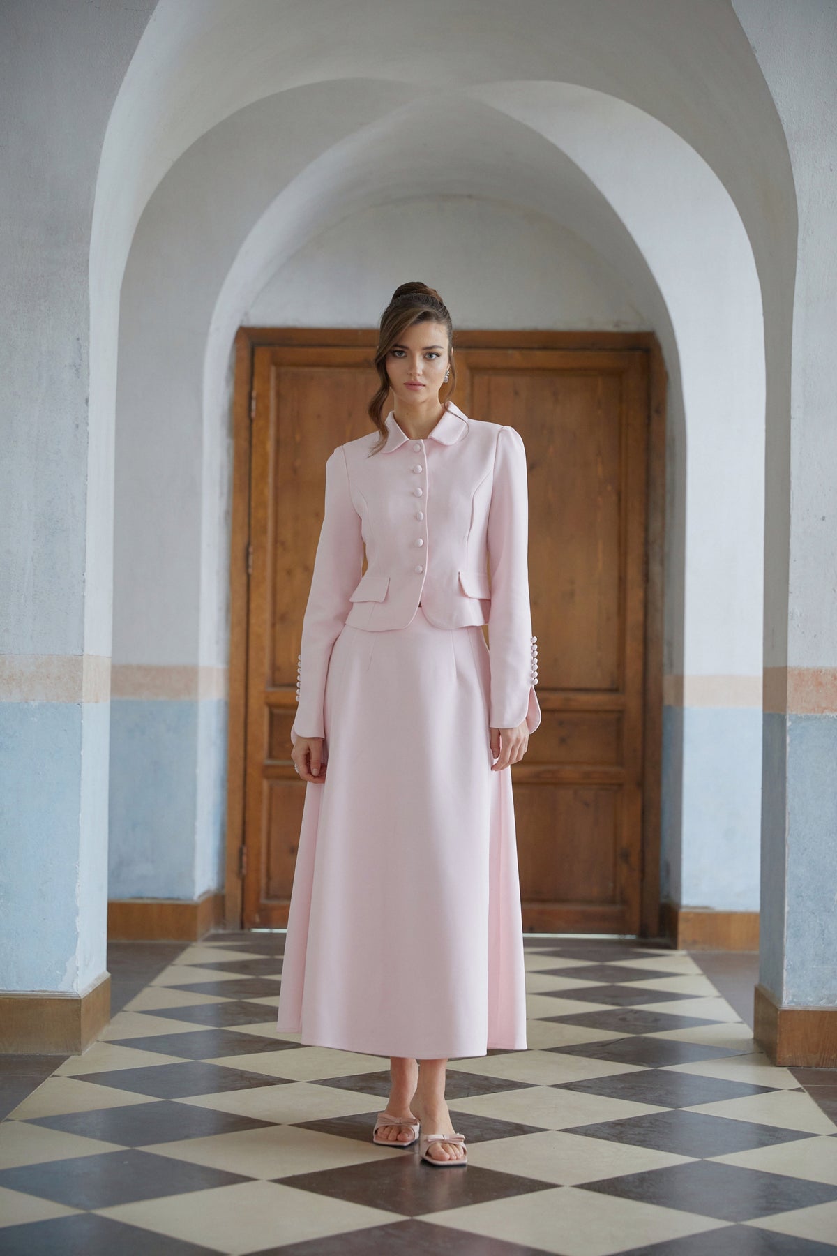 Eira Pink Peter Pan Collar Jacket & Skirt Set