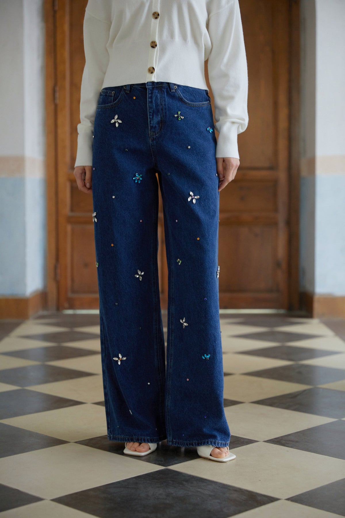 Caoimhe Indigo Blue Crystal Floral Jeans