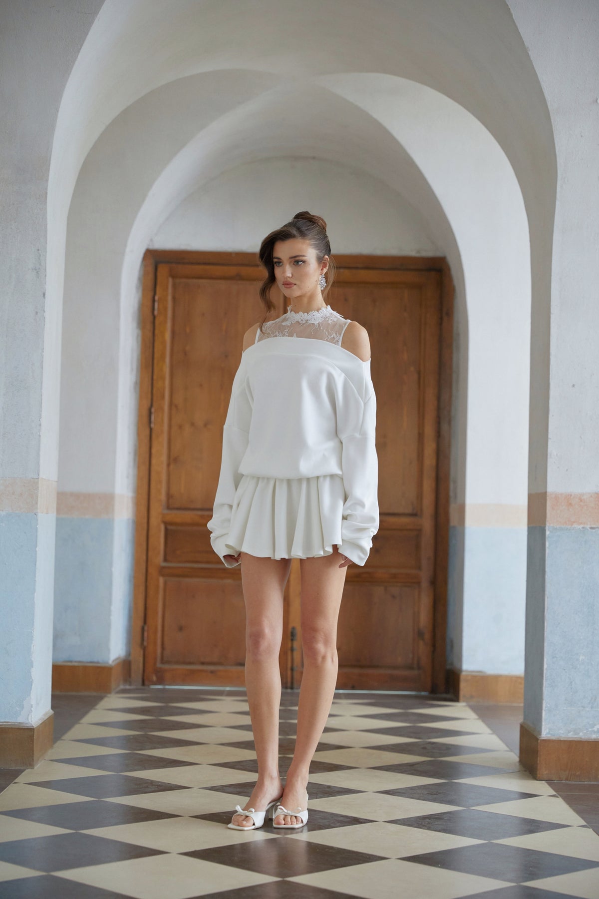 Ailbhe White Lace Detail Mini Sweatshirt Dress