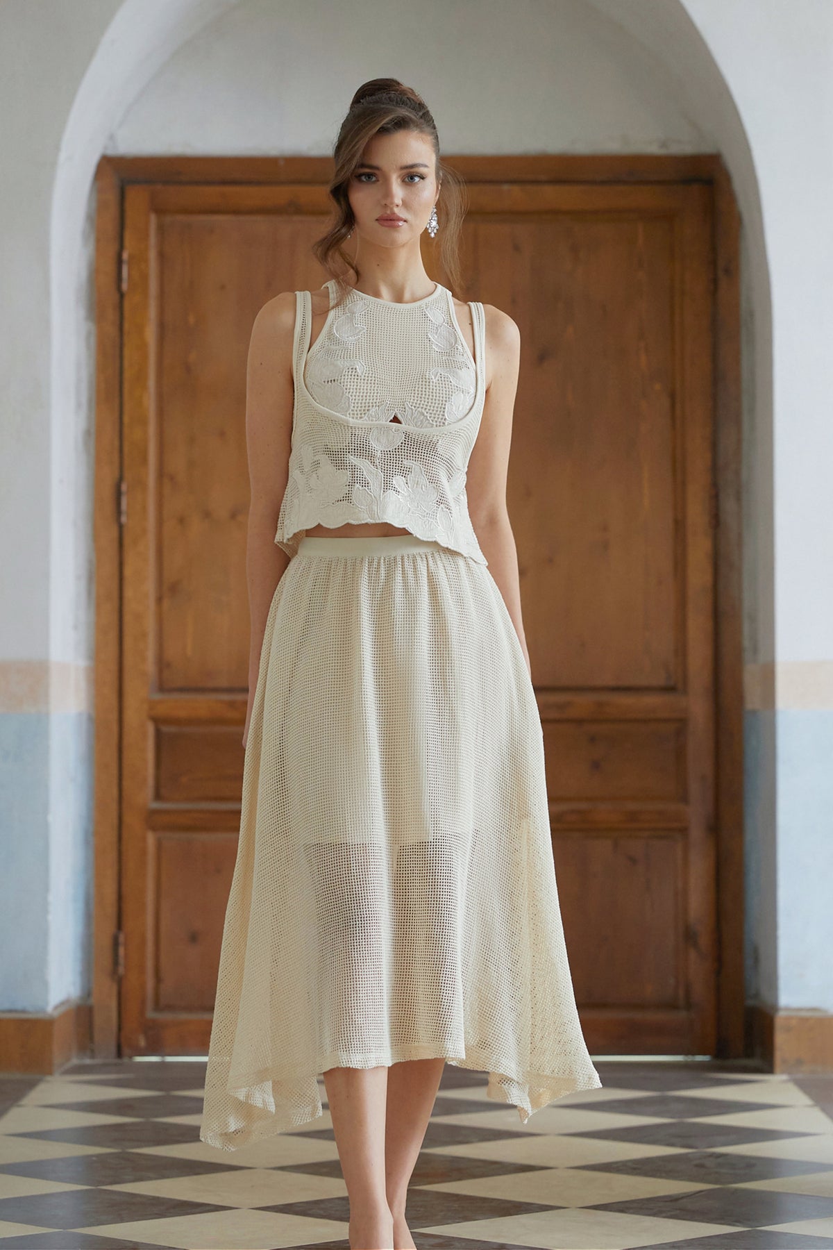 Aoife Neutral Floral Crochet Three-Piece Set